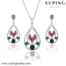 63924 Fashion Elegant Colorful Zircon cubique en forme de coeur bijoux de mariage en rhodium couleur